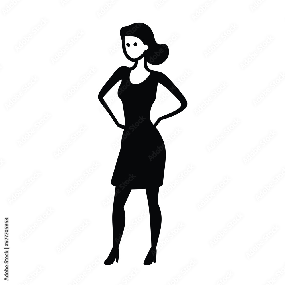Fototapeta premium a Young lady standing stylish pose, silhouette vector art, isolated white background 