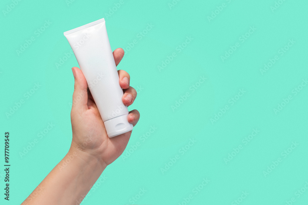 White Blank Lotion Tube on Hand isolated background White Blank Lotion Tube on Hand isolated background