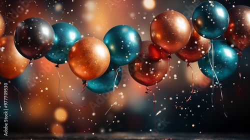 background with colorful balloons and glitter, party, birthday, carnival