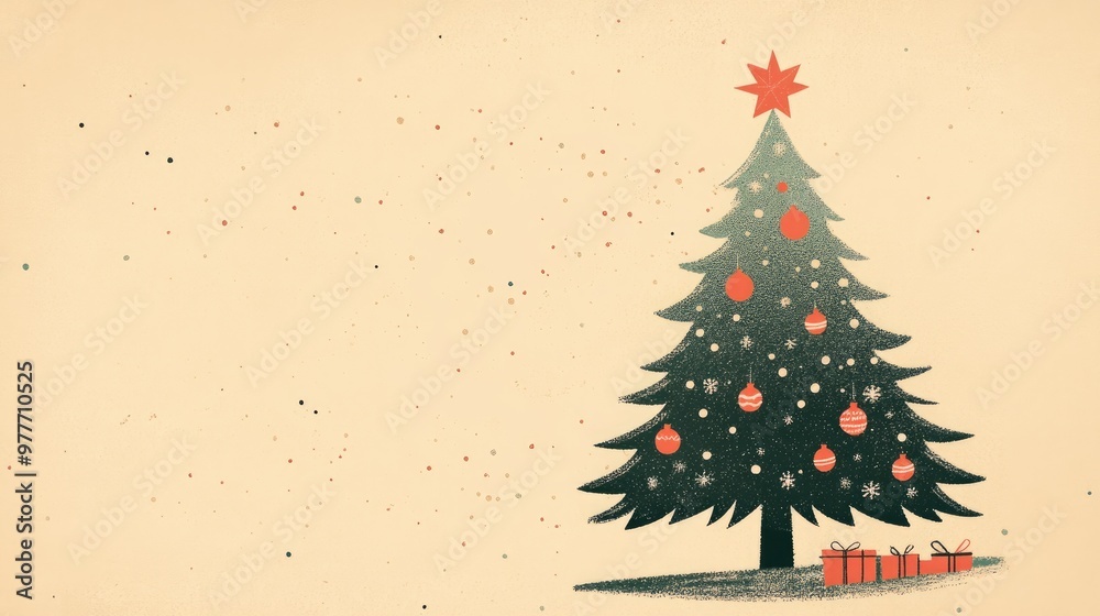 A clean, retro-inspired Christmas card with a minimal tree, subtle decorations, and a warm greeting in classic, understated typography. A clean, retro-inspired Christmas card with a minimal tree, subtle decorations, and a warm greeting in classic, understated typography.