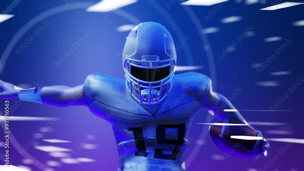 3D render football player intro title neon lights 3D render football player intro title neon lights