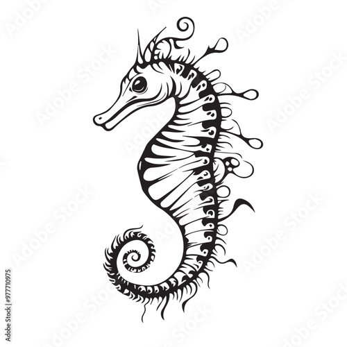 Seahorse in cartoon, doodle style . Image for t-shirt, web, mobile apps and ui. Isolated 2d vector illustration in logo, icon, sketch style, Eps 10, black and white. AI Generative