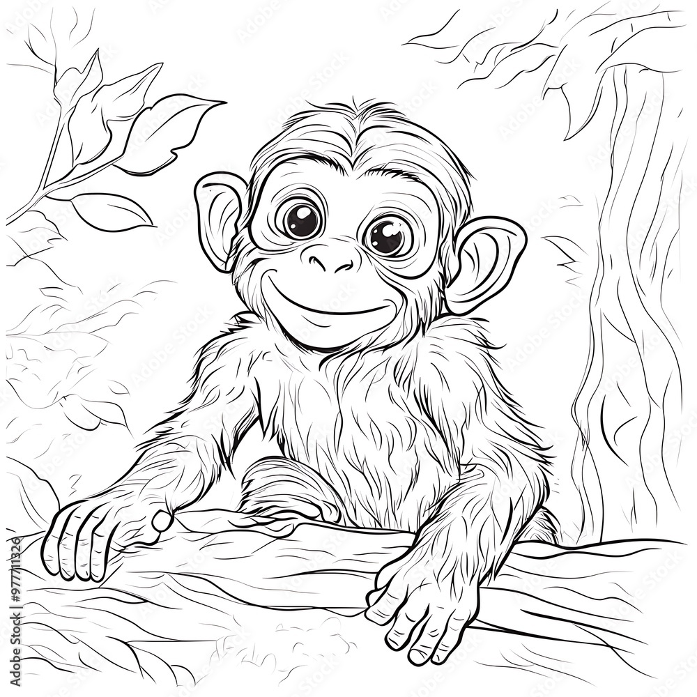 Fototapeta premium simple coloring page of monkey
