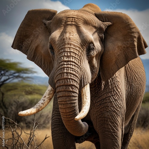 Beautiful Realistic Close Up Elephant Head