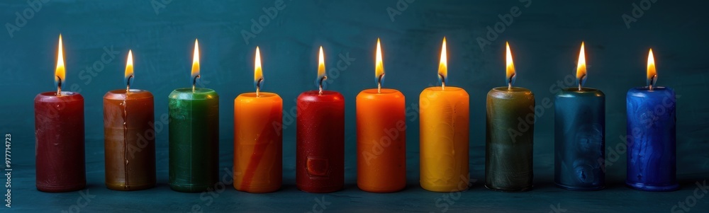 Candles are lined up in a row with different colors, banner Candles are lined up in a row with different colors, banner