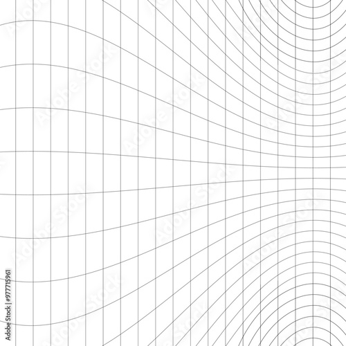 Vector illustration of lines intersecting each other in curved three dimentional grid-like pattern. Blueprint for plans, layouts, or decorative elements in design and architecture. Geometric backgroun