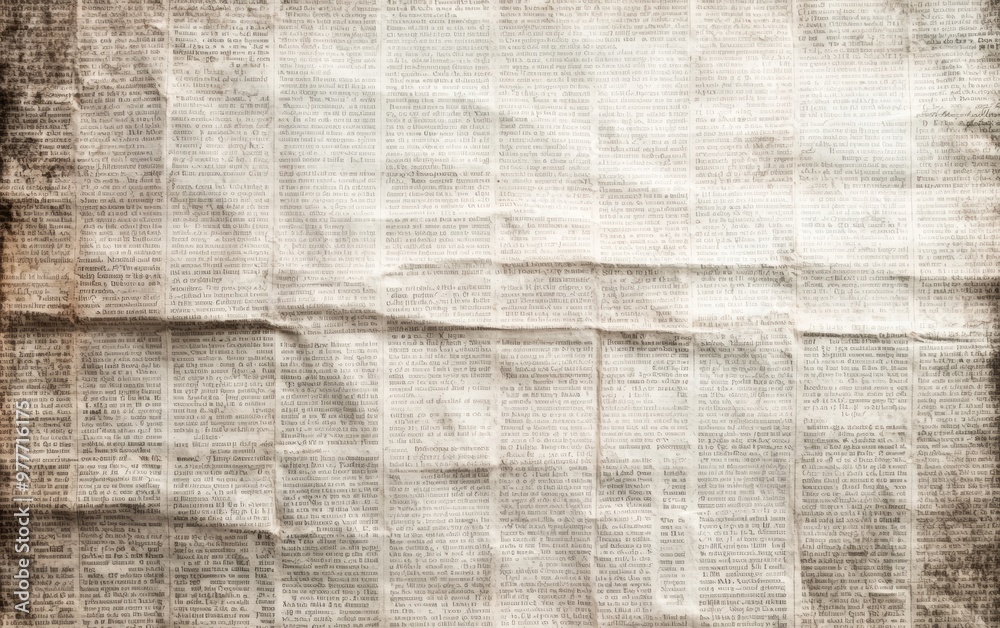 A wrinkled and torn newspaper front page with faded headlines, worn edges, and a soft, grunge overlay, creating an antique, textured effect A wrinkled and torn newspaper front page with faded headlines, worn edges, and a soft, grunge overlay, creating an antique, textured effect