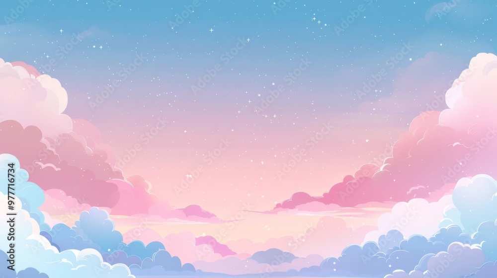 Soft gradient pastels blend sky blue and gentle pink across a spacious canvas embodying childhood mornings.