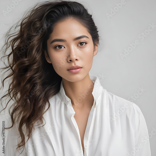 Potrait of exotic and beautiful  asian woman with natural black hair photo