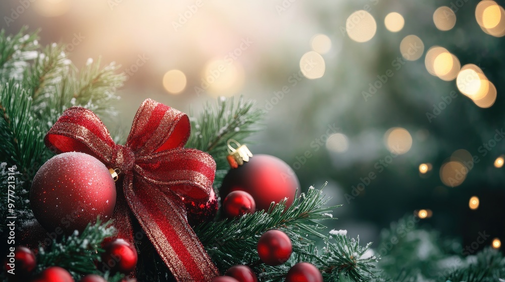 Fototapeta premium Ribbon-text 'Merry Christmas and Happy New Year' displayed on a cute background, with space provided for your personalized message