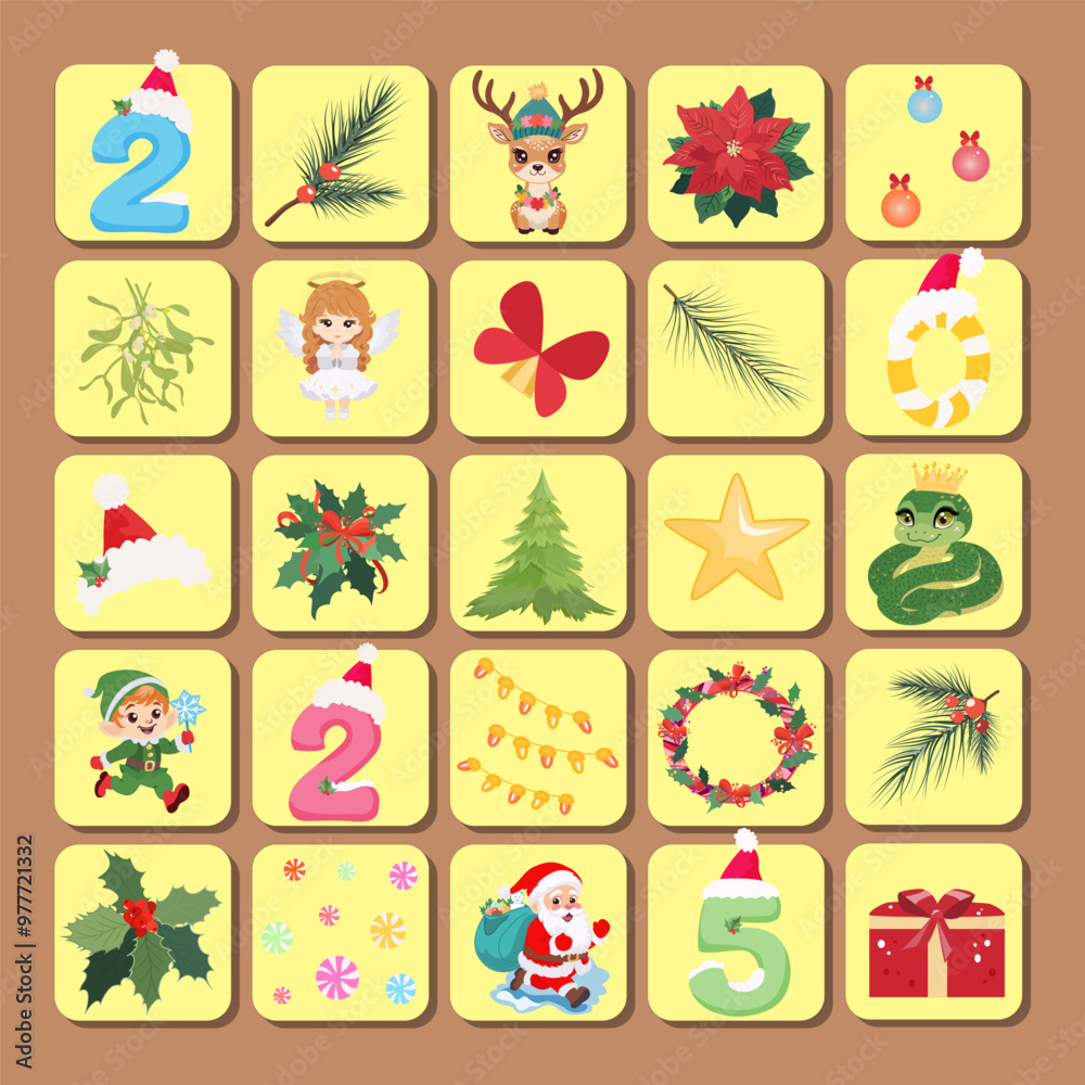 Advent calendar with stickers, template - Kids Christmas clip art set Advent calendar with stickers, template - Kids Christmas clip art set