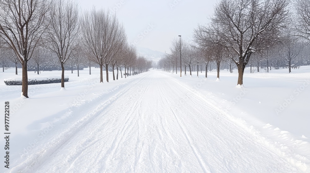 Fototapeta premium Snowfall, serene weather event, peaceful spectacle.