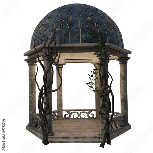 3D rendered fantasy gazebo isolated on transparent background