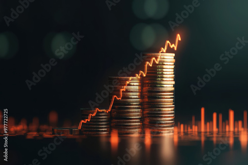 Business landscape with glowing tax brackets hovering above, illustrating the varying impact of taxation on industries, tax brackets, economic policy