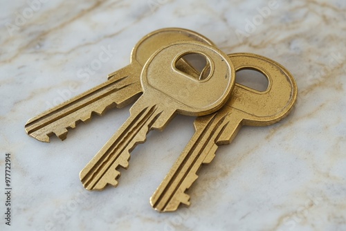 Gold Keys. Metallic House Key for Home Building and Real Estate Access photo