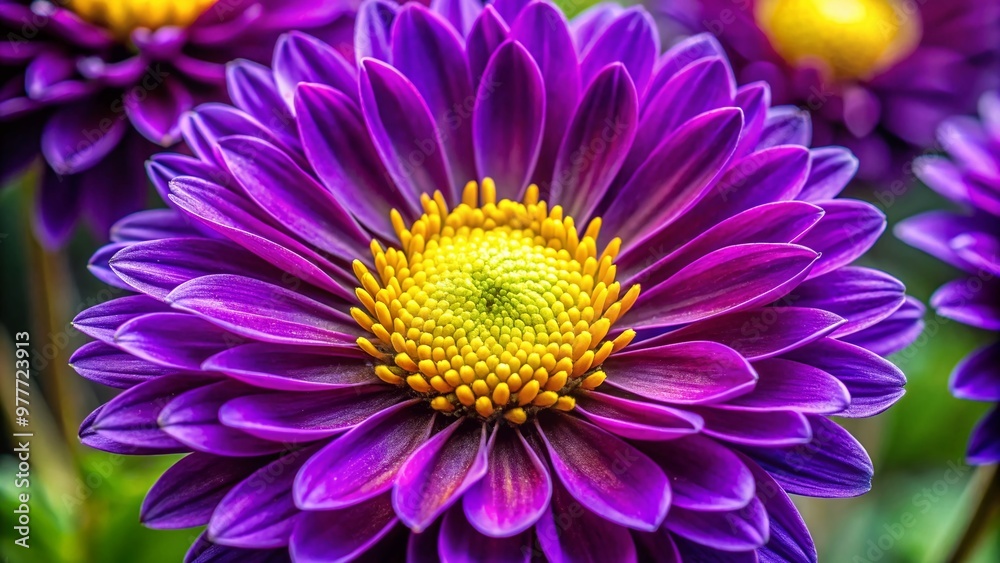 Vibrant purple petals with delicate edges surround a bright yellow center, showcasing the intricate details of a Vibrant purple petals with delicate edges surround a bright yellow center, showcasing the intricate details of a