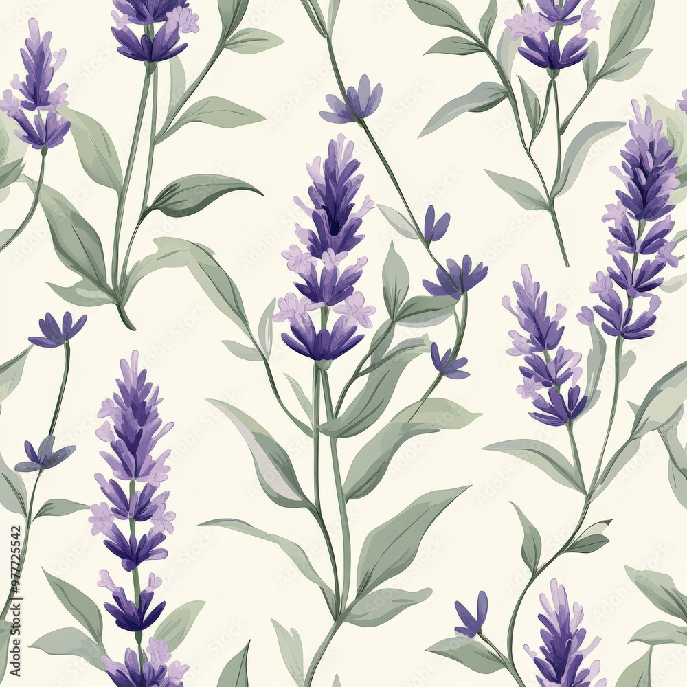 Beautiful lavender flower pattern with soft purples and greens, botanical style Beautiful lavender flower pattern with soft purples and greens, botanical style
