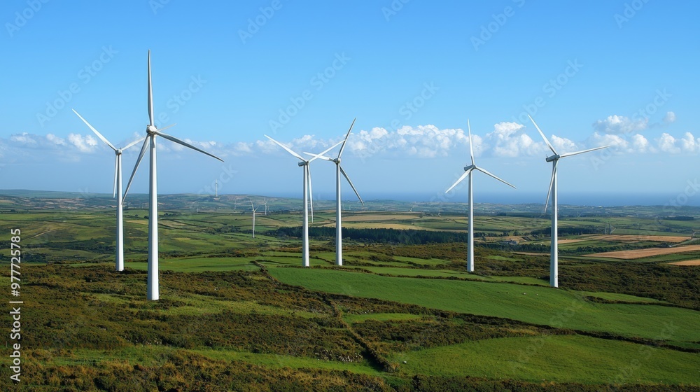 Wind Turbines on a Green Hillside. Wind Turbines on a Green Hillside.
