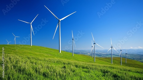 Wind Turbines on a Green Hill.