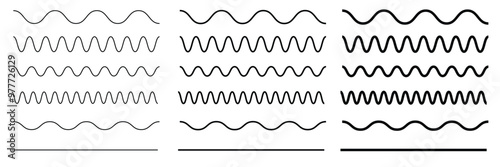 Wave line and wavy zigzag lines. Black underlines wavy curve zig zag line pattern in abstract style.