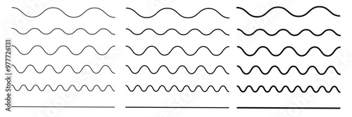 Wave line and wavy zigzag lines. Black underlines wavy curve zig zag line pattern in abstract style.