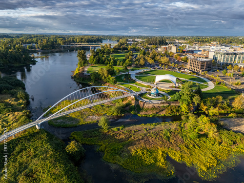 Peter Minto Bridge Salem Oregon Salem Riverfront Park Drone View Looking North