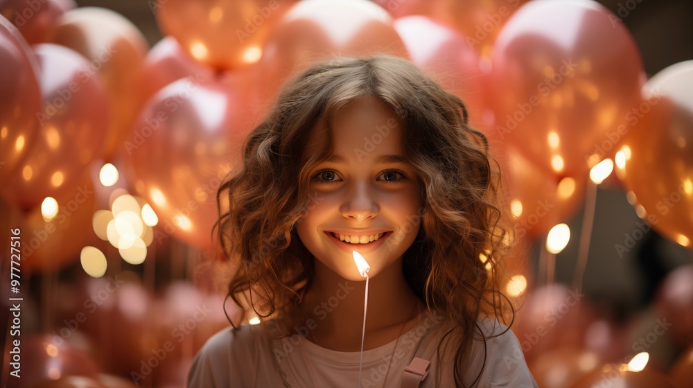 Little girl in a pink dress playing with balloons at a hospital party Little girl in a pink dress playing with balloons at a hospital party