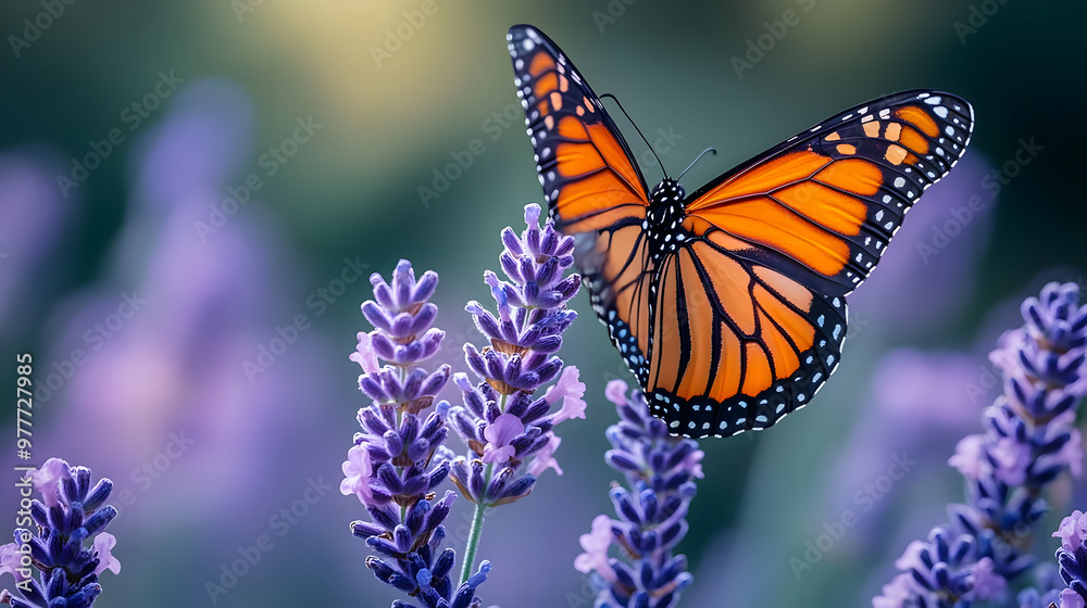 Fototapeta premium Monarch Butterfly on Lavender Flowers - Closeup Photo