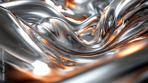 Abstract metallic wave texture with shiny surfaces and smooth curves, perfect for backgrounds or artistic designs.