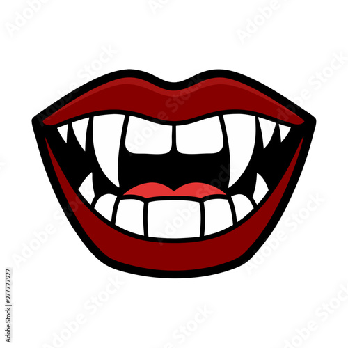 A cartoonish drawing of a vampire's mouth with teeth showing