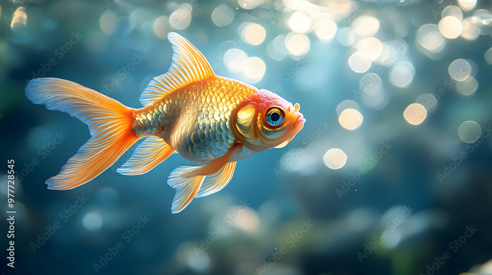 Goldfish Swimming in Blue Water Illustration Goldfish Swimming in Blue Water Illustration