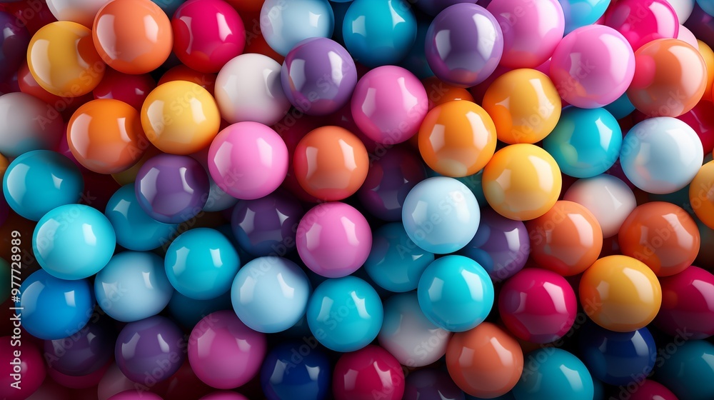Many rainbow gradient random bright soft balls background. Colorful balls background for kids zone or children's playroom. Huge pile of colorful balls in different sizes. Vector background