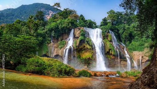 Majestic Waterfall Cascading Through Lush Rainforest