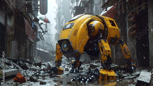 Rescue Robot: A rugged robot navigating through disaster debris, searching for survivors and providing assistance. 
 photo