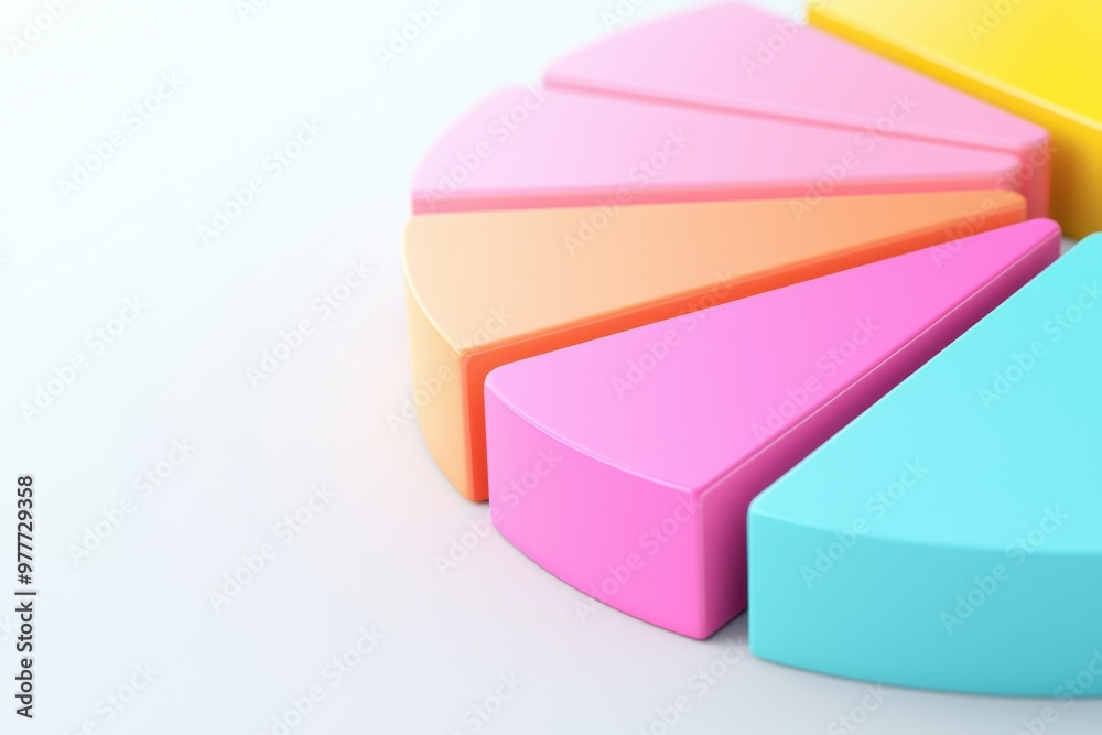 Obraz premium A close-up of colorful pie chart segments showcasing vibrant hues, perfect for data visualization and creative design projects.