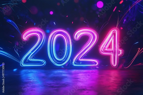 Vibrant Neon 2024 Background for Festive Celebrations