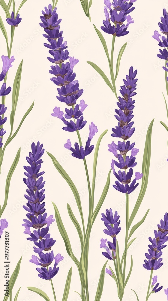Beautiful lavender flower pattern with soft purples and greens, botanical style Beautiful lavender flower pattern with soft purples and greens, botanical style