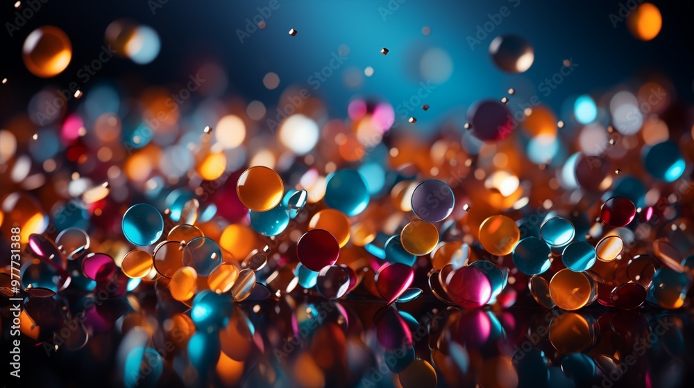 Naklejka premium Multicolored confetti on a blue background