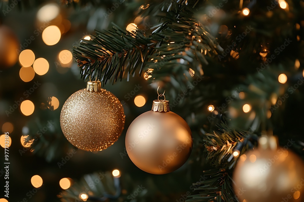Enchanting Christmas Tree with Golden Ornaments and Twinkling Lights