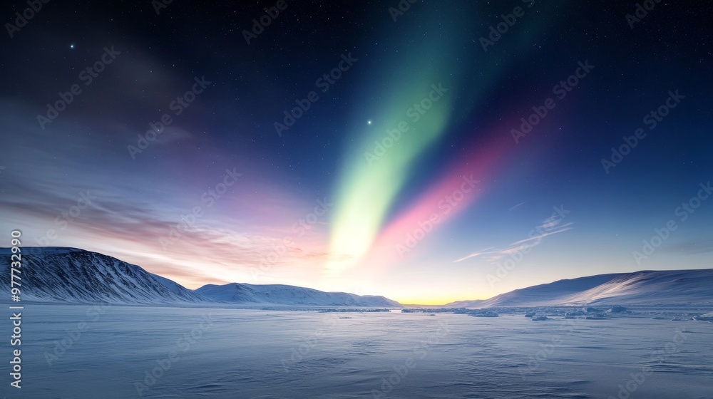 Southern lights, aurora shimmering in Antarctic night. Southern lights, aurora shimmering in Antarctic night.