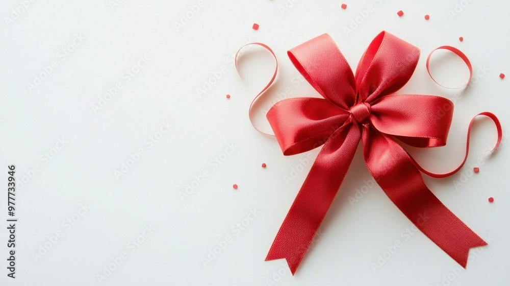 A vibrant red ribbon bow with decorative accents on a white background, perfect for gifts and celebrations. A vibrant red ribbon bow with decorative accents on a white background, perfect for gifts and celebrations.