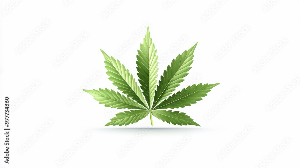 An illustration of a green cannabis leaf with serrated edges, set against a white background.
