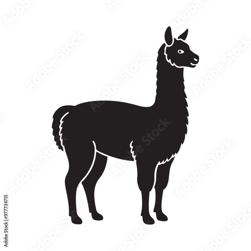 alpaca silhouette vector, black and white silhouette, vector and illustration