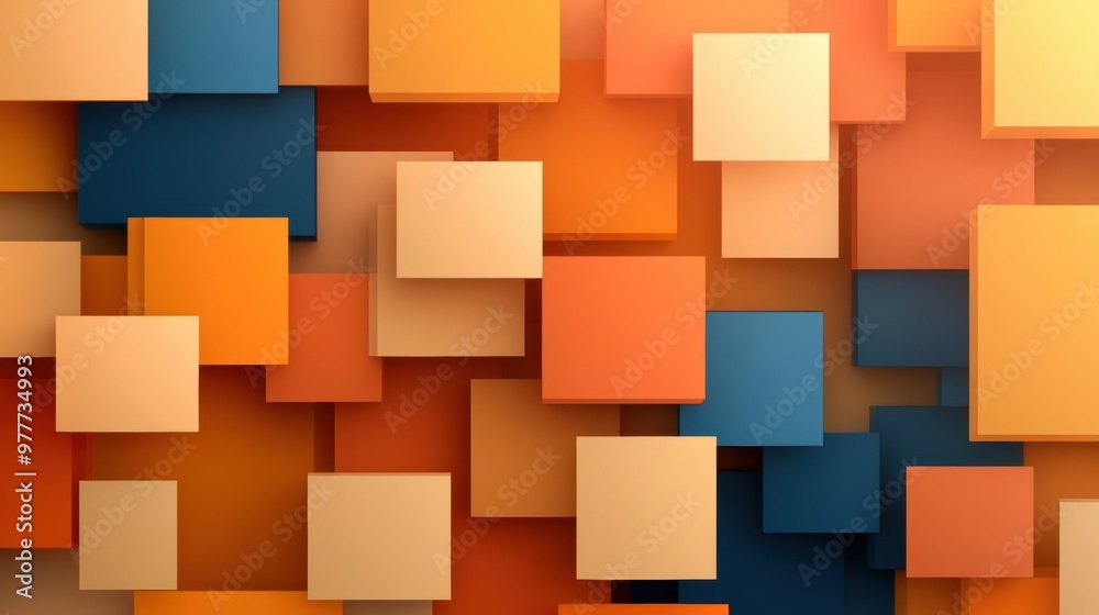 Colorful abstract design featuring layered squares in shades of orange, cream, and blue, perfect for backgrounds and textures. Colorful abstract design featuring layered squares in shades of orange, cream, and blue, perfect for backgrounds and textures.