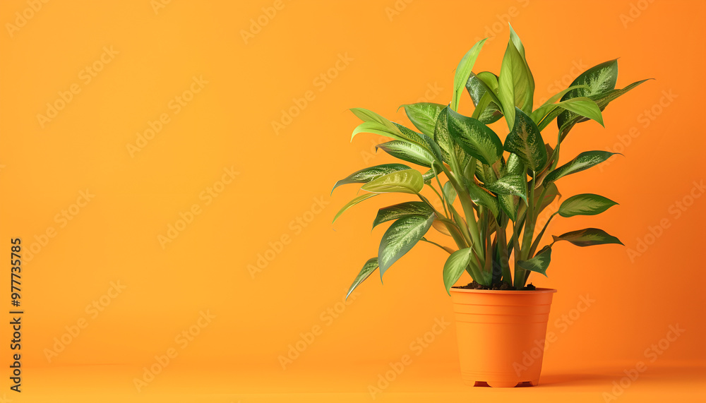 Beautiful artificial plant in flower pot on color background, space for text Beautiful artificial plant in flower pot on color background, space for text
