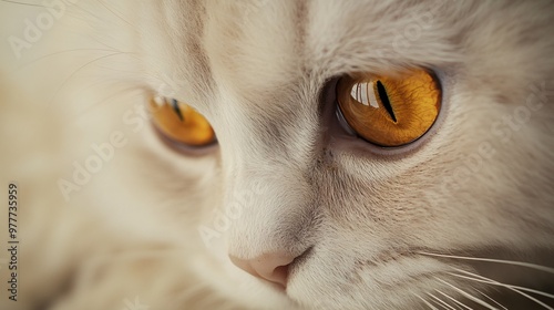 A close-up of a Foldex cat's expressive eyes and unique fur texture, showcasing its adorable features on a soft, light background photo