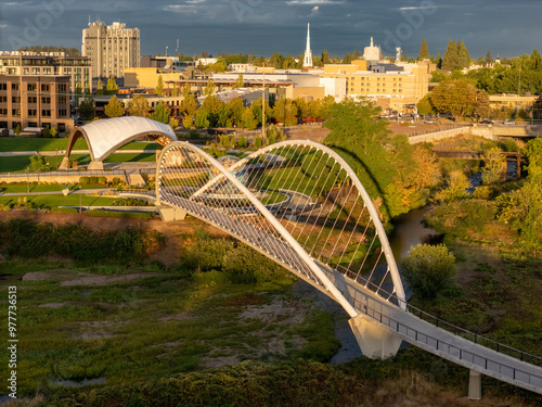 Peter Minto Bridge Salem Oregon Salem Riverfront Park Sunset Aerial photo