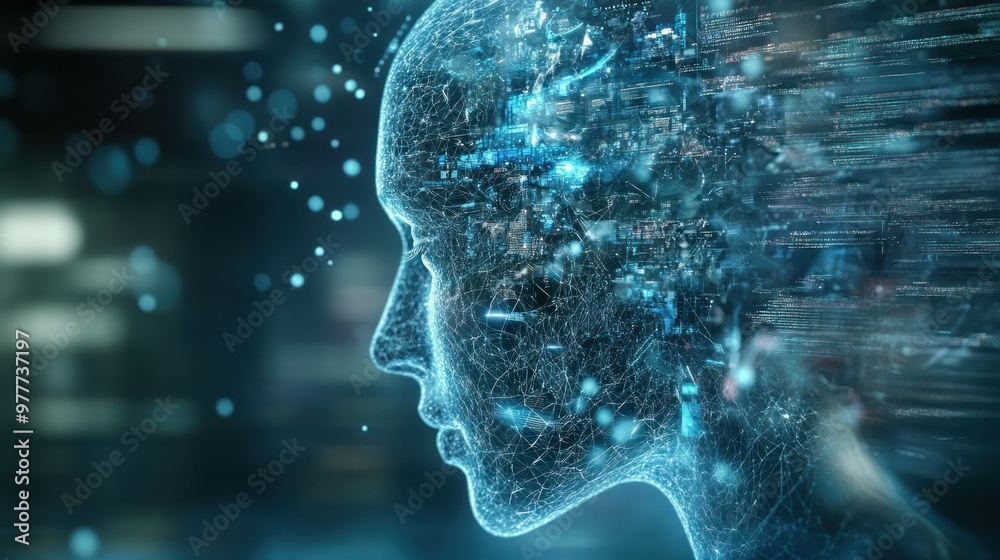 Digital Human Head Composed of Data and Network Lines Digital Human Head Composed of Data and Network Lines