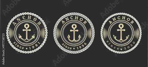 Vintage anchor label emblem set
