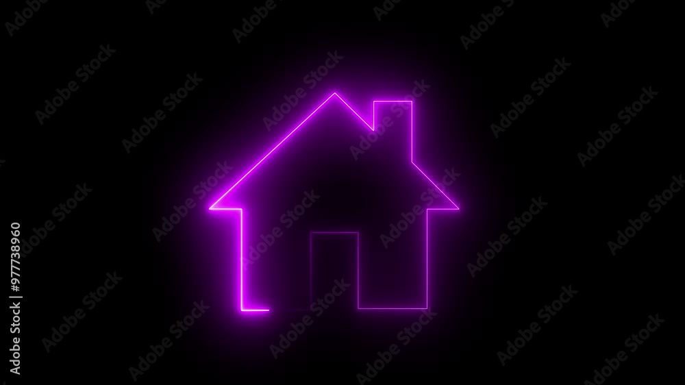Home button icon animation by purple color neon on black background. Neon home button icon animation, shiny symbol. glowing House, home building animation. Home button icon animation by purple color neon on black background. Neon home button icon animation, shiny symbol. glowing House, home building animation.